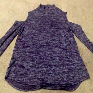 A purple long sleeve blouse with open shoulders